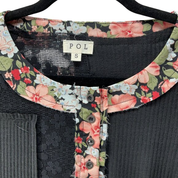 POL Floral Lace Patchwork Top-BLACK S/M/L NIP POL SHORT SLEEVE PATCH - Picture 3 of 16